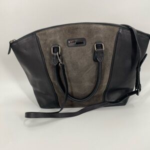 NetWork Zipper Closing Tote Handbag Faux Leather and Suede